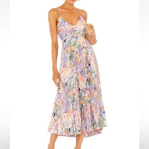 ASTR the label Blythe coral multi floral pleated midi dress